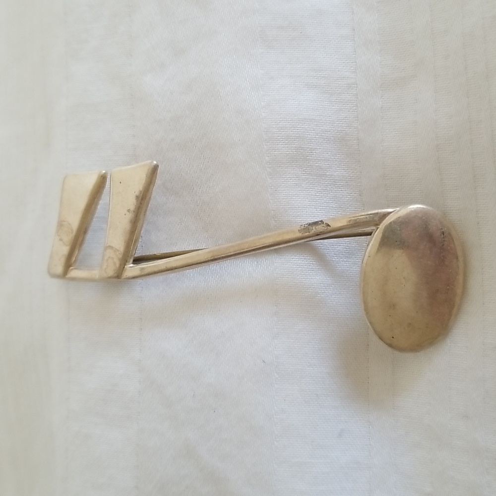Vintage Lang Sterling Silver Semiquaver Music Note Brooch